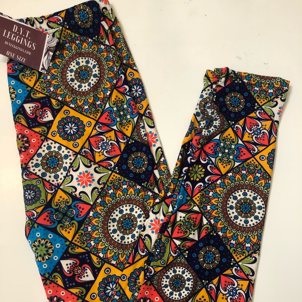 Bright Multi Geo Floral Peachskin Leggings OS